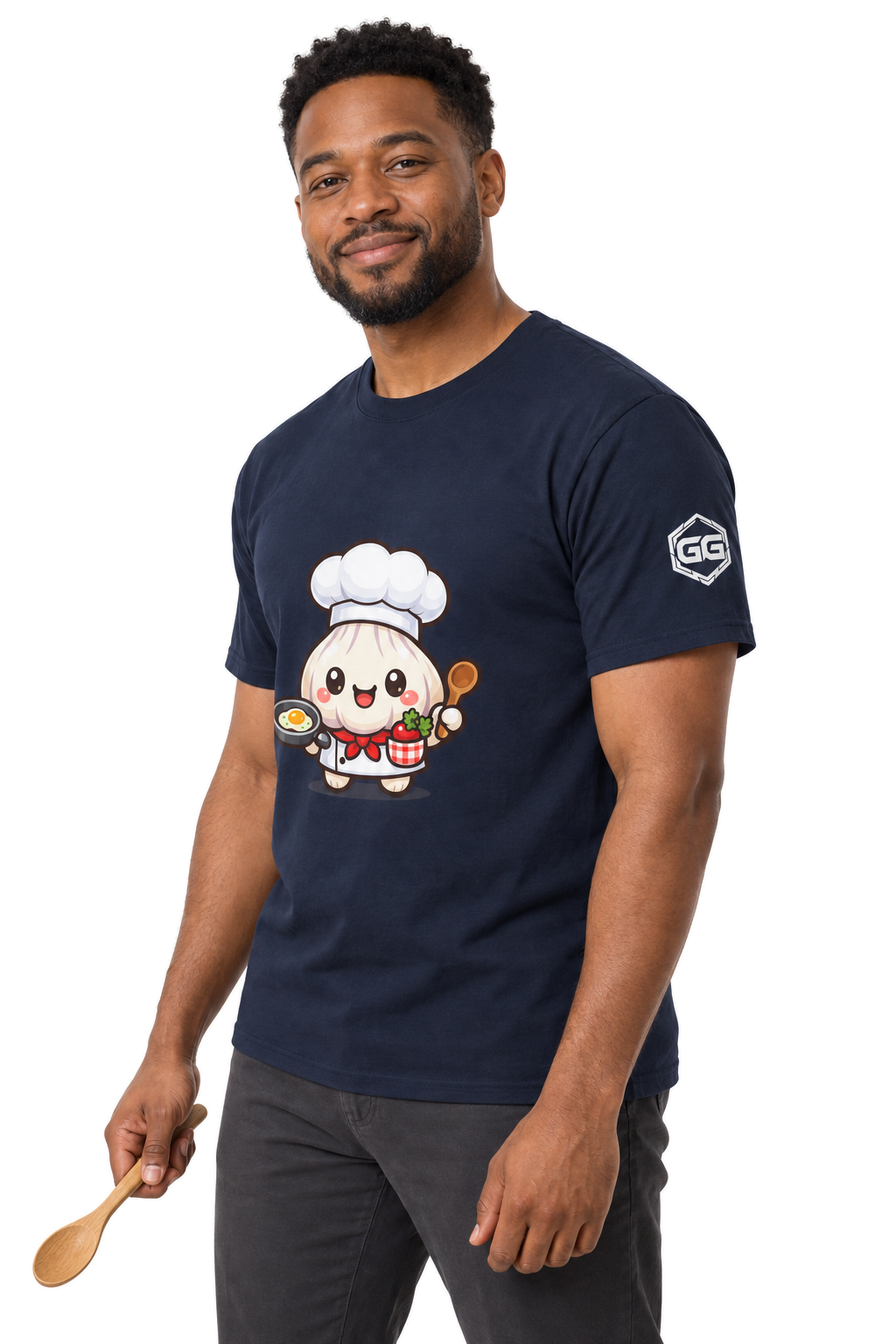 model:9:m | Garlic Chef T-Shirt – Modelfoto in Navy – Mann