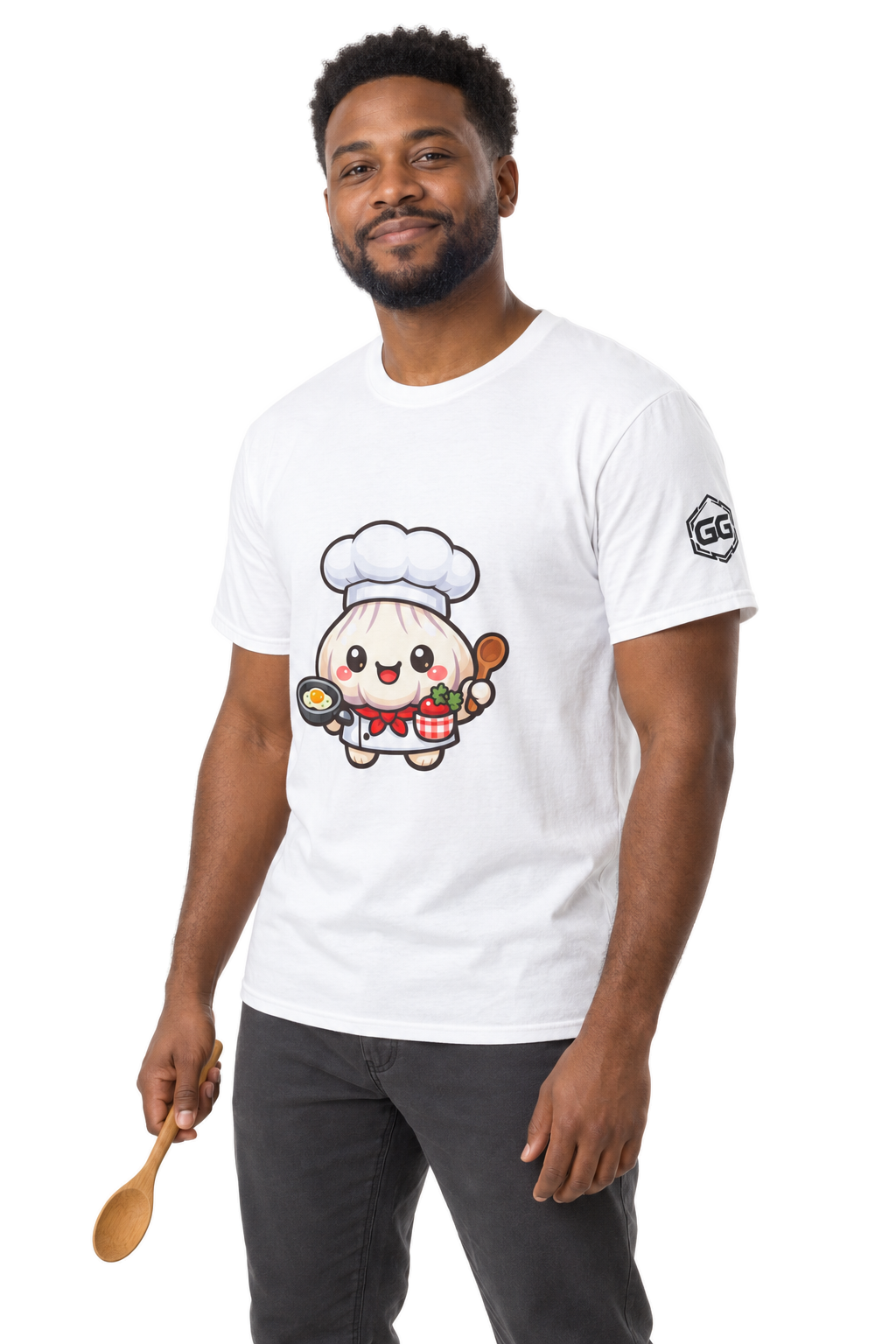 model:0:m | Garlic Chef T-Shirt – Modelfoto in Weiß – Mann