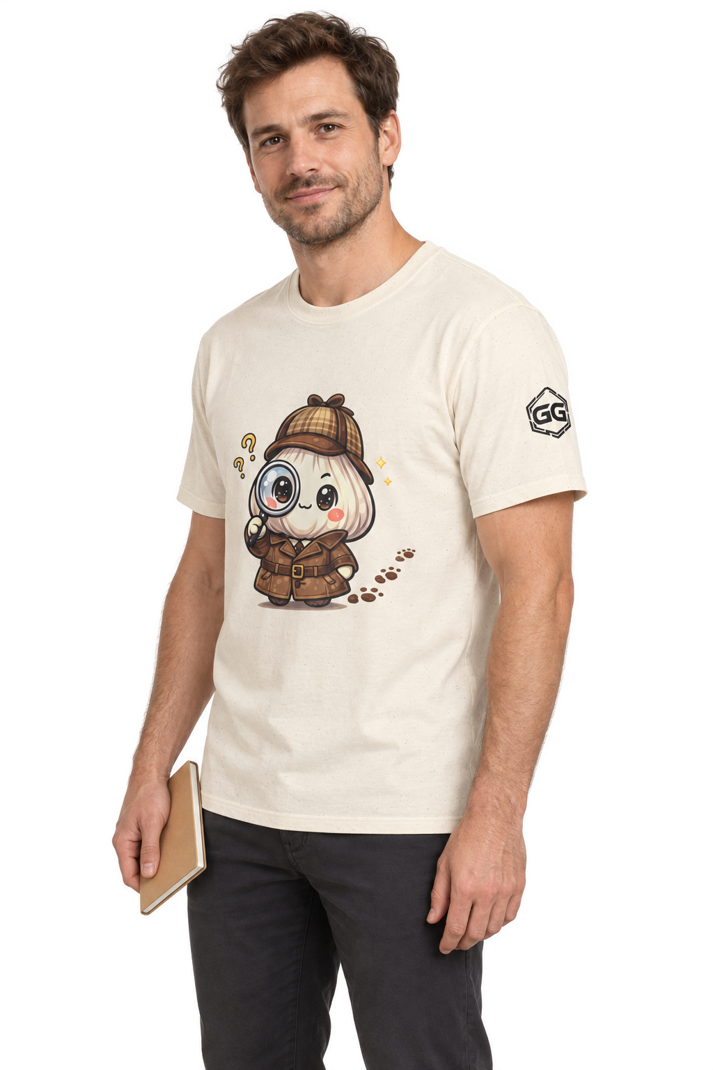 model:4:m | Garlic Detective T-Shirt – Modelfoto in Natur – Mann