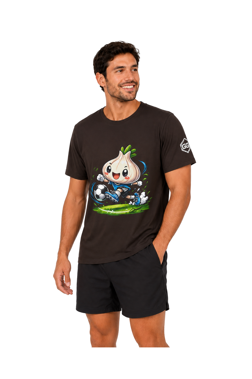 model:3:m | Garlic Soccer Player T-Shirt – Model photo in Dark Chocolate – Man