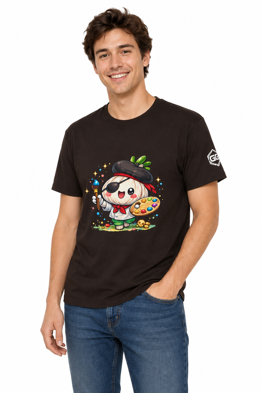 model:3:m | Garlic Artist T-Shirt – Model photo in Dark Chocolate – Man