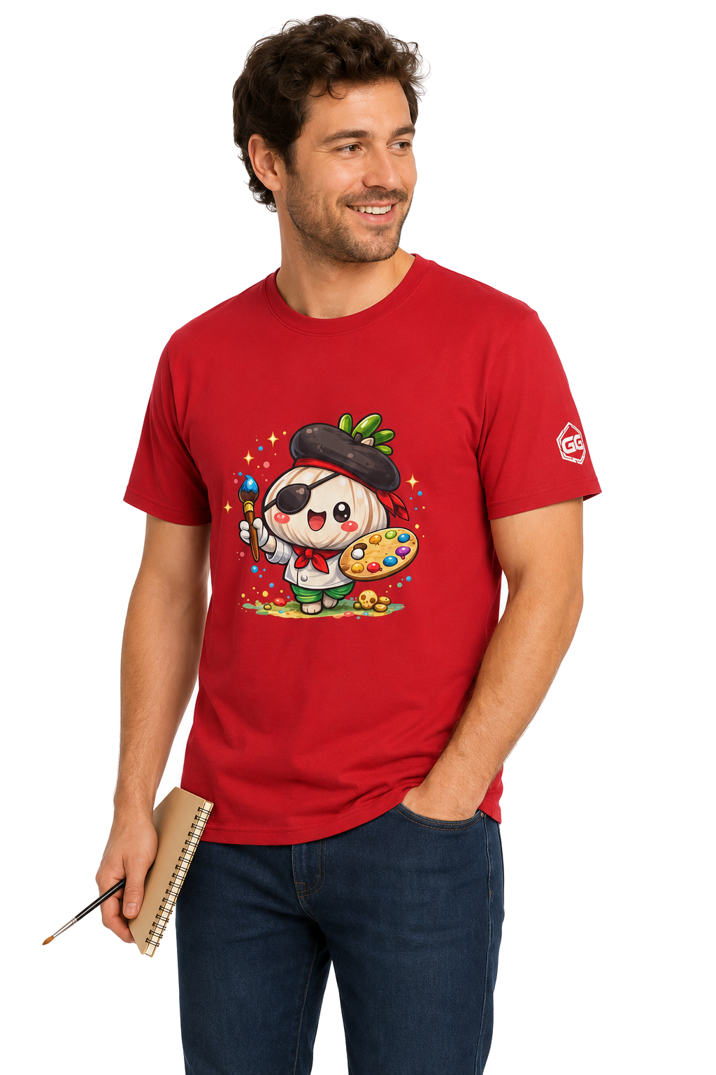 model:10:m | Garlic Artist T-Shirt – Model photo in Red – Man