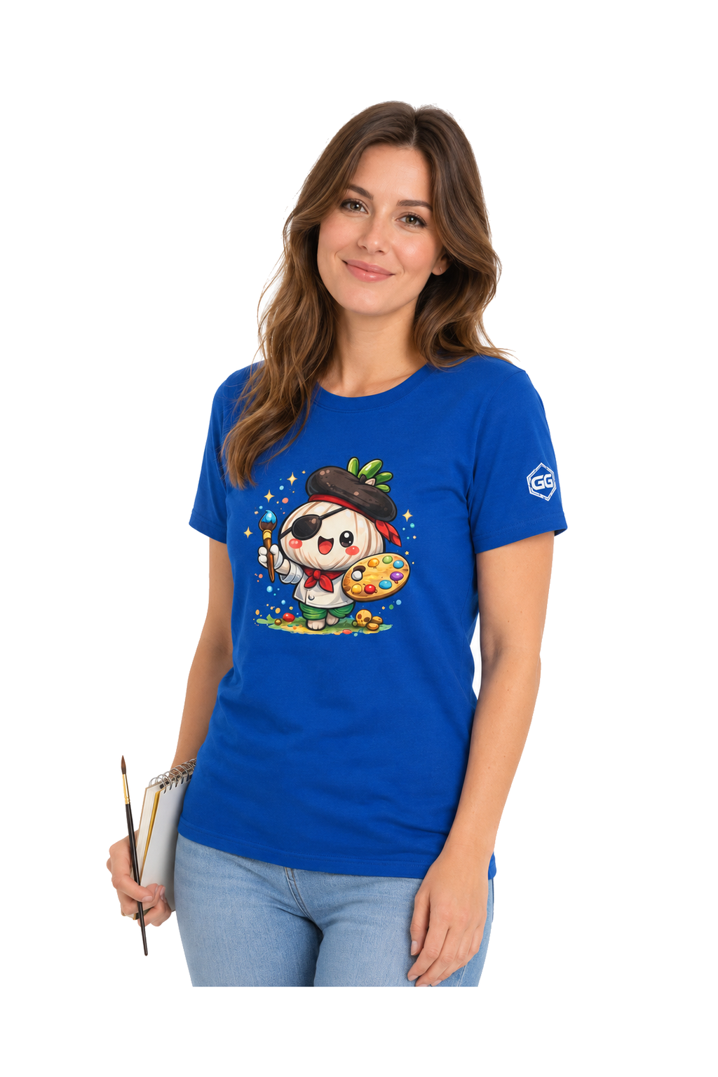 model:8:f | Garlic Artist T-Shirt – Model photo in Royal – Woman