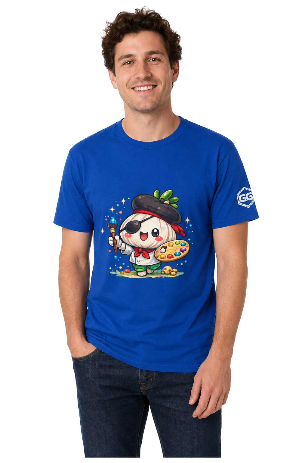 model:8:m | Garlic Artist T-Shirt – Model photo in Royal – Man