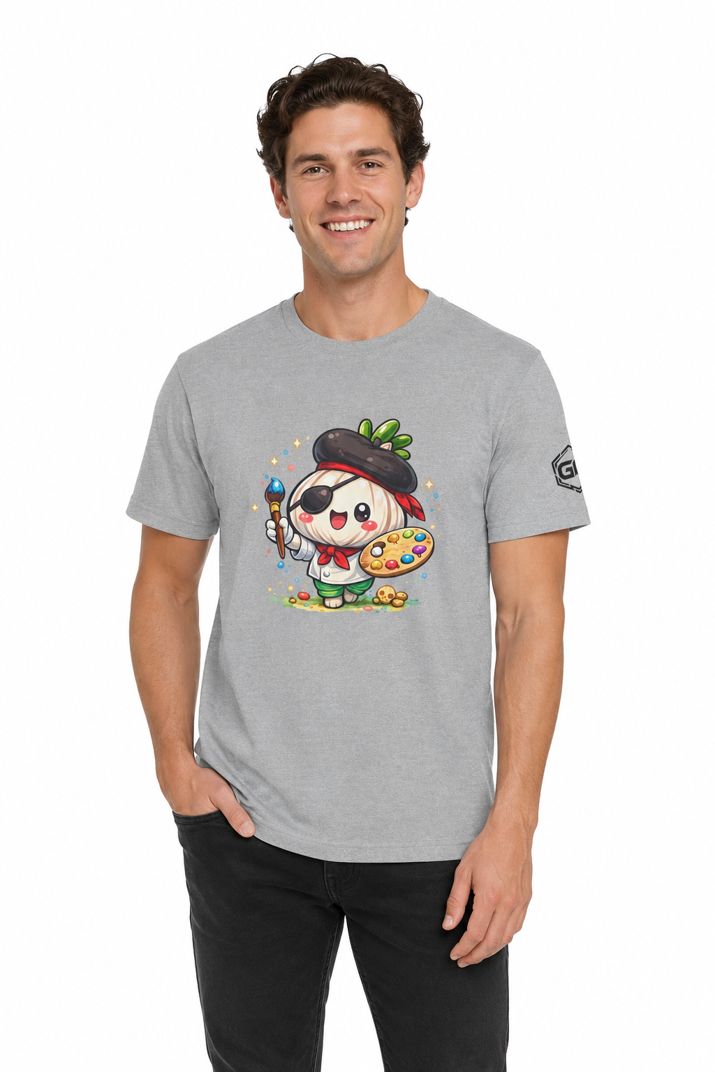 model:2:m | Garlic Artist T-Shirt – Model photo in Sport Grey – Man