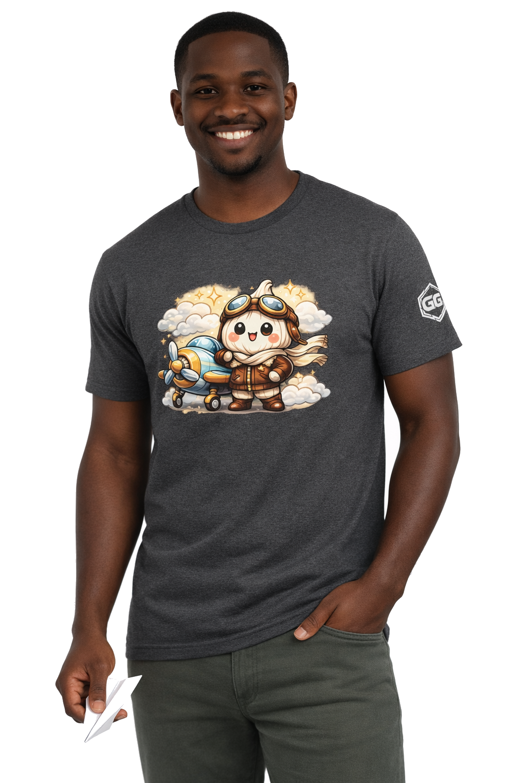 model:6:m | Knoblauch Pilot T-Shirt – Model photo in Dark Heather – Man