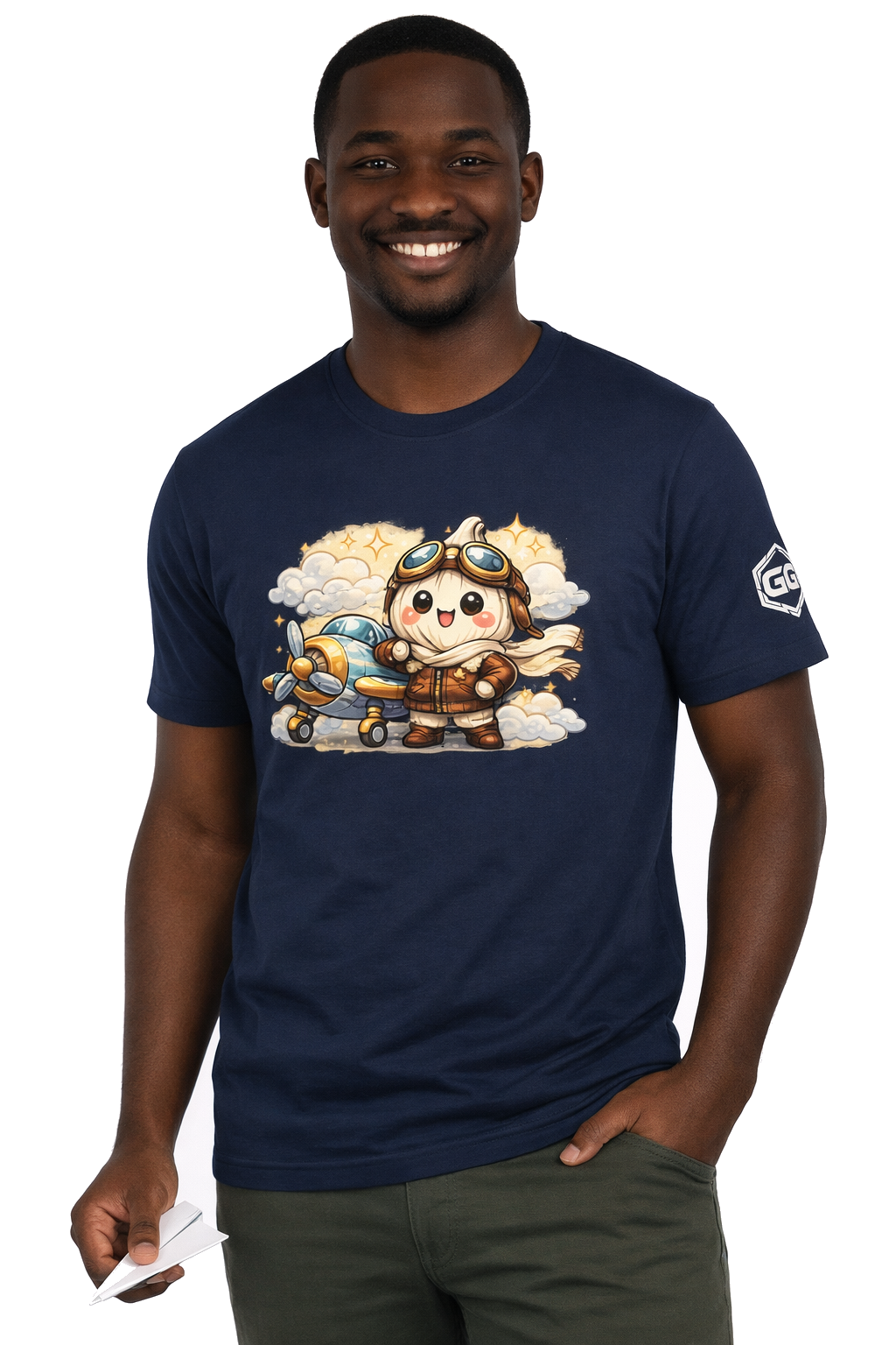 model:9:m | Knoblauch Pilot T-Shirt – Model photo in Navy – Man