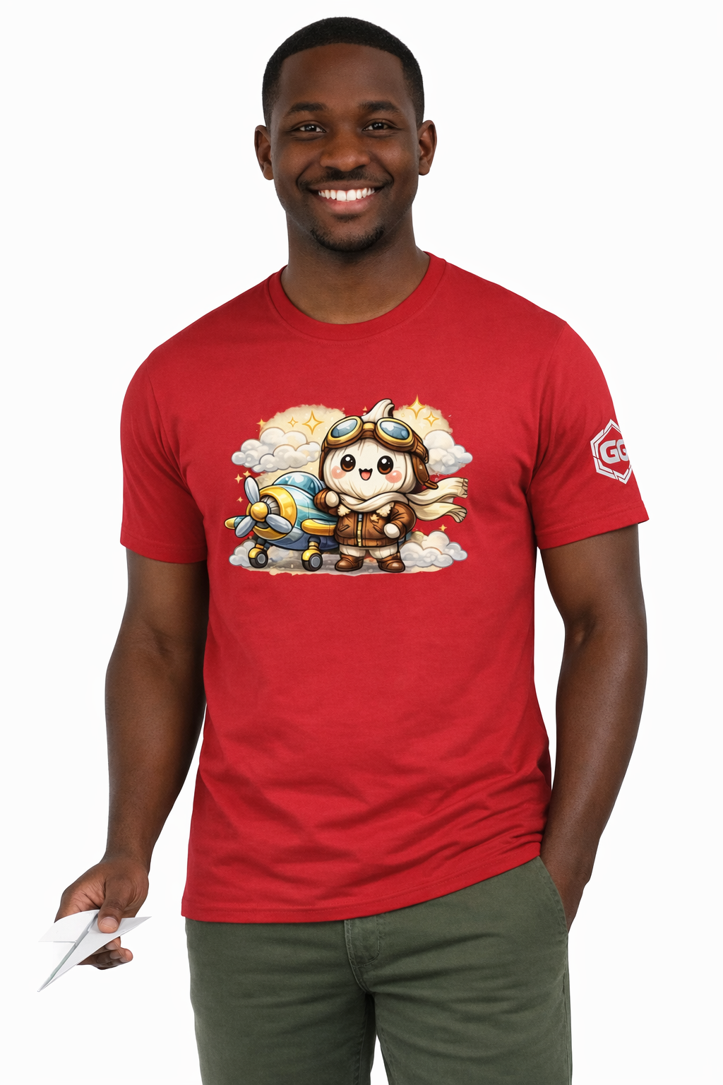 model:10:m | Knoblauch Pilot T-Shirt – Model photo in Red – Man