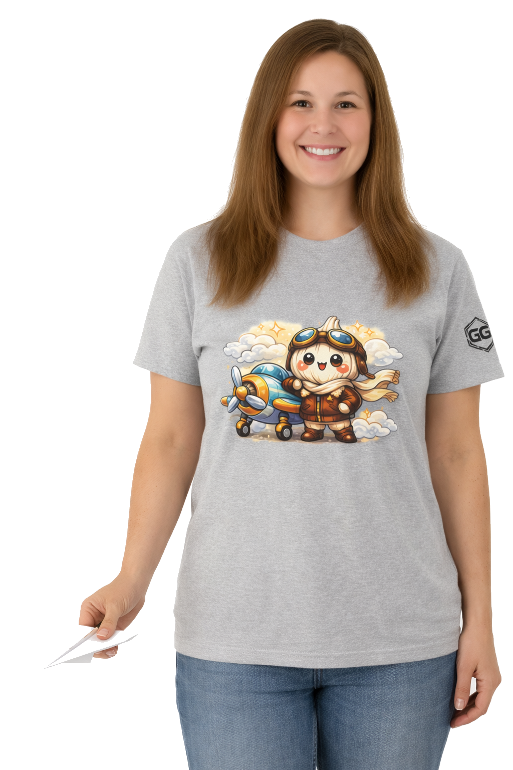 model:2:f | Knoblauch Pilot T-Shirt – Model photo in Sport Grey – Woman