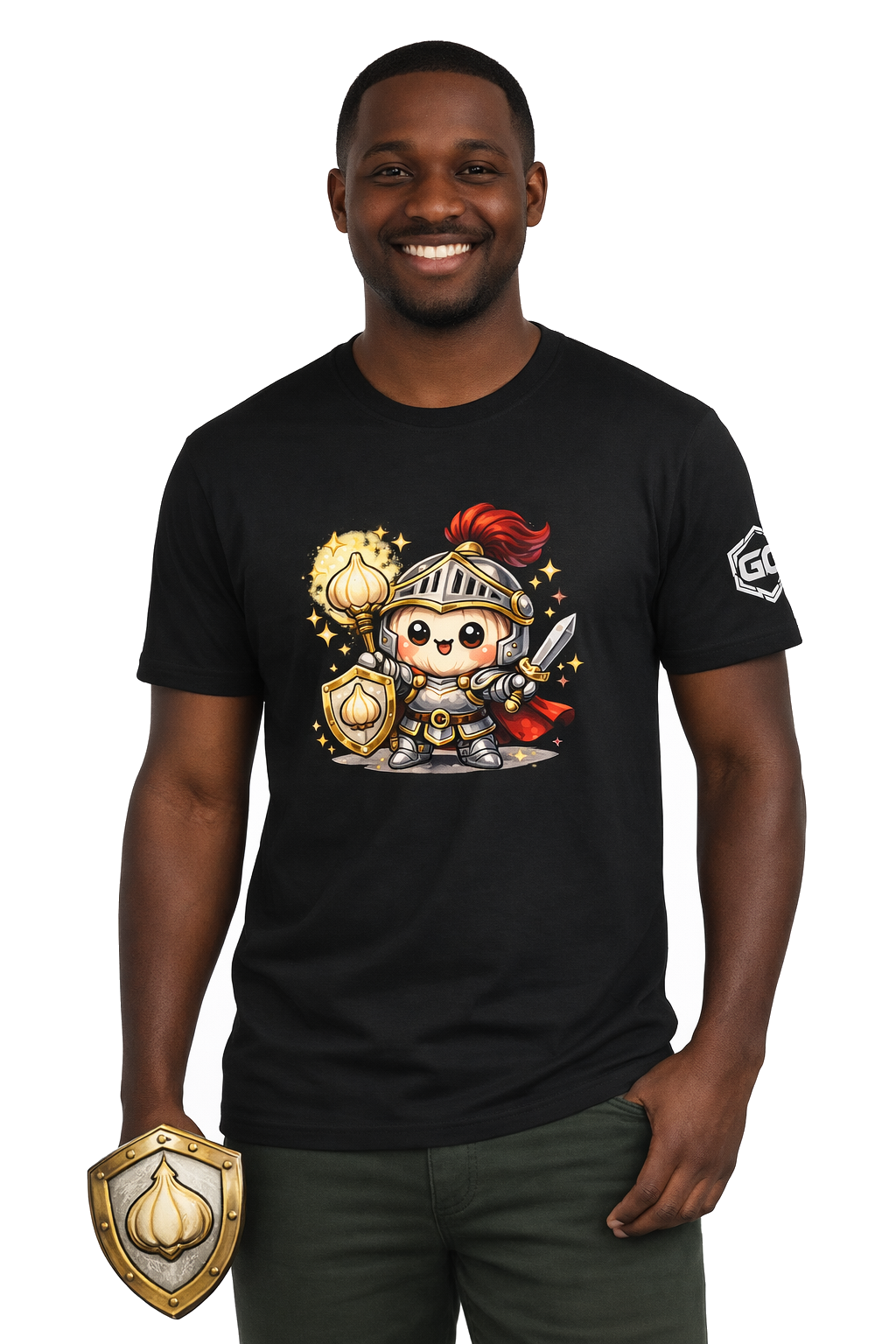 model:1:m | Knoblauch Ritter T-Shirt – Model photo in Black – Man