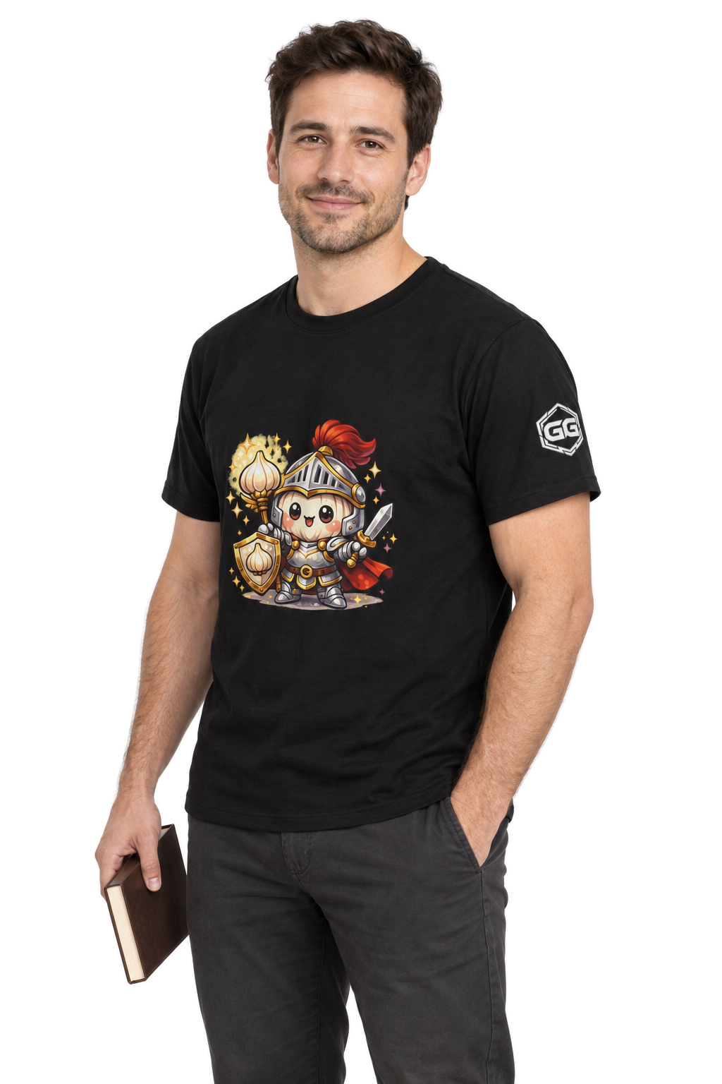 model:1:m | Knoblauch Ritter T-Shirt – Modelfoto in Schwarz – Mann