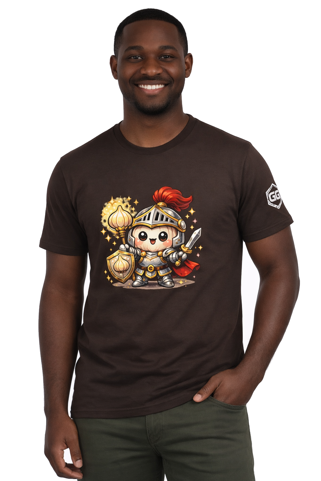 model:3:m | Knoblauch Ritter T-Shirt – Model photo in Dark Chocolate – Man