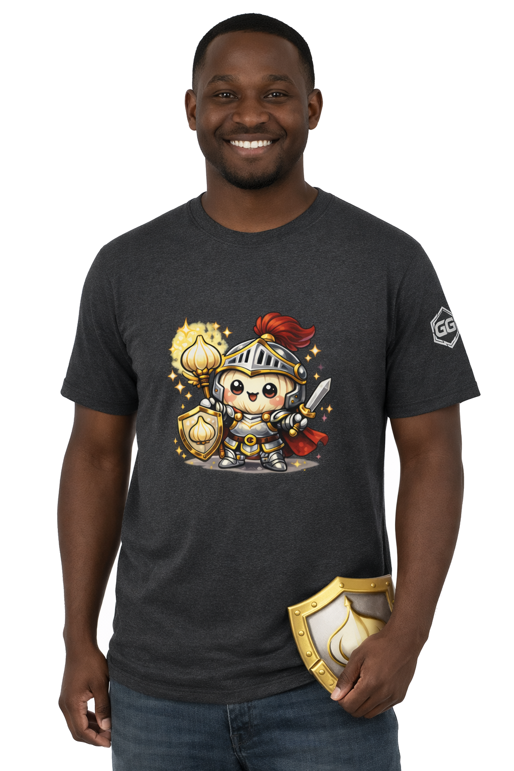 model:6:m | Knoblauch Ritter T-Shirt – Model photo in Dark Heather – Man