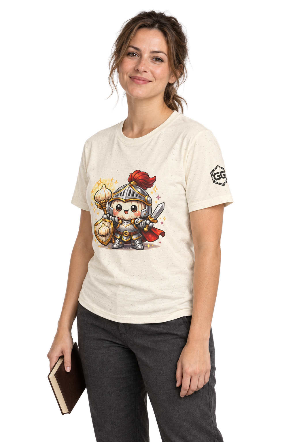 model:4:f | Knoblauch Ritter T-Shirt – Modelfoto in Natur – Frau
