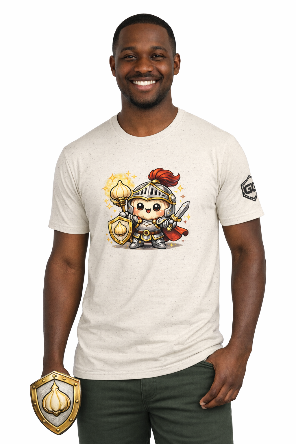 model:4:m | Knoblauch Ritter T-Shirt – Model photo in Natural – Man