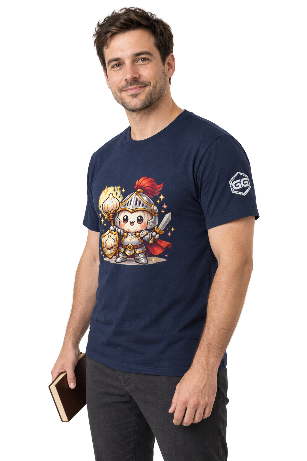 model:9:m | Knoblauch Ritter T-Shirt – Modelfoto in Navy – Mann