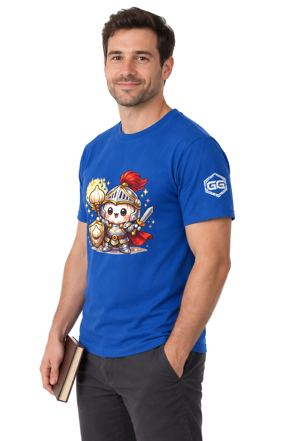 model:8:m | Knoblauch Ritter T-Shirt – Modelfoto in Royalblau – Mann