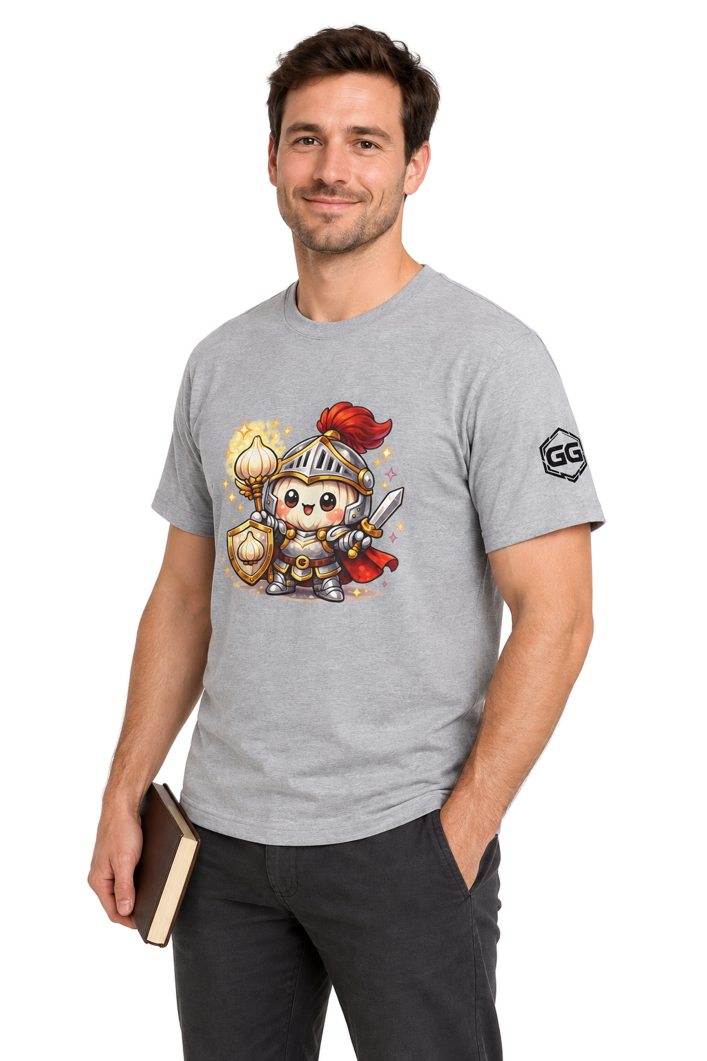 model:2:m | Knoblauch Ritter T-Shirt – Modelfoto in Sportgrau – Mann