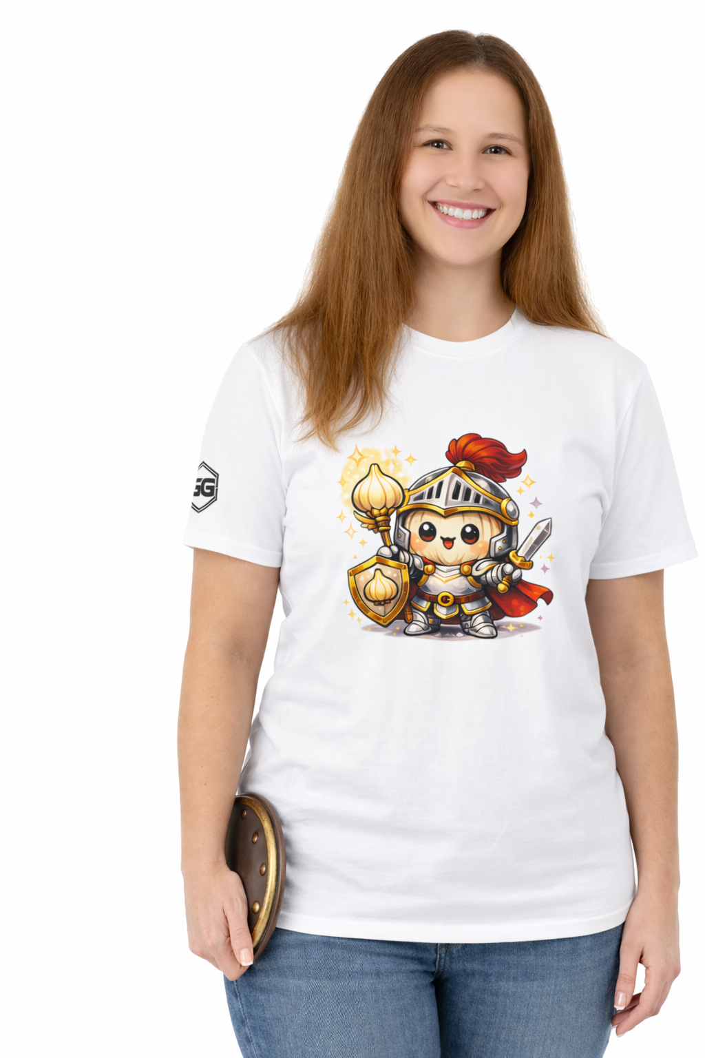 model:0:f | Knoblauch Ritter T-Shirt – Model photo in White – Woman