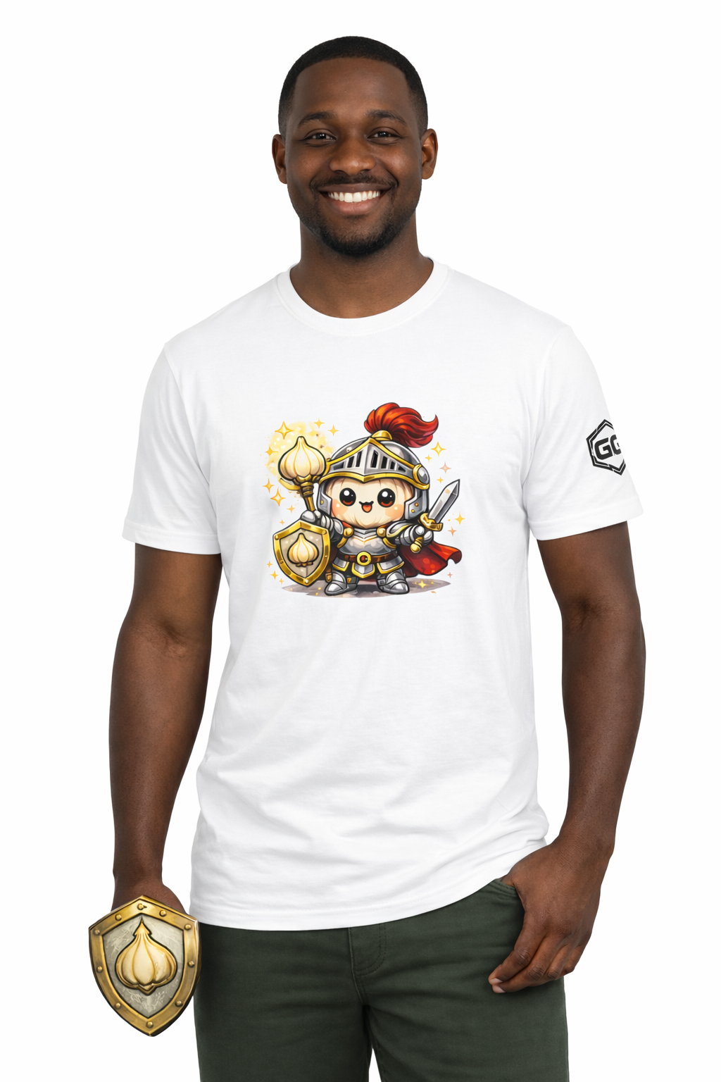 model:0:m | Knoblauch Ritter T-Shirt – Model photo in White – Man