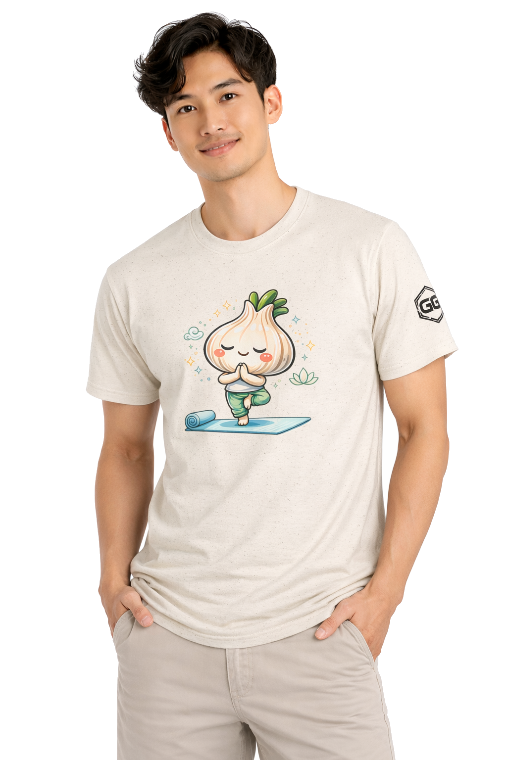 model:4:m | Garlic Yoga T-Shirt – Modelfoto in Natur – Mann
