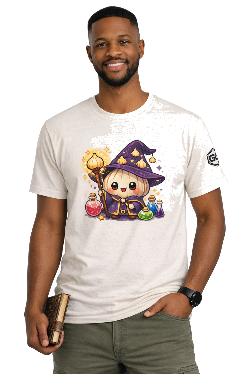 model:4:m | Knoblauch Zauberer T-Shirt – Model photo in Natural – Man