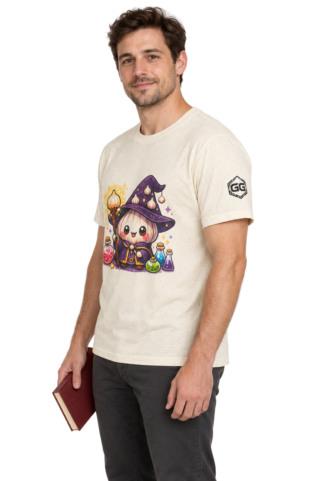 model:4:m | Knoblauch Zauberer T-Shirt – Modelfoto in Natur – Mann