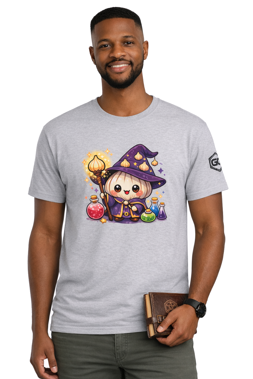 model:2:m | Knoblauch Zauberer T-Shirt – Model photo in Sport Grey – Man