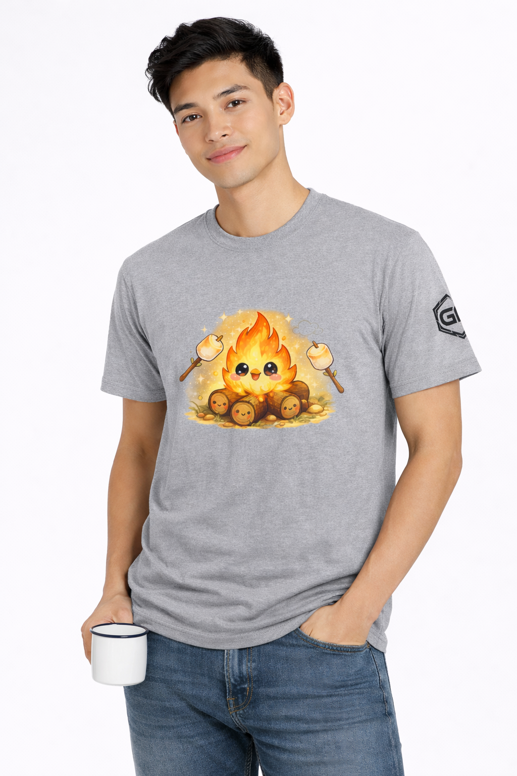 model:2:m | Campfire T-Shirt – Modelfoto in Sportgrau – Mann