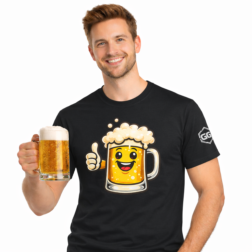model:1:m | Lustiger Bierkrug – Unisex T-Shirt – Model photo in Black – Man