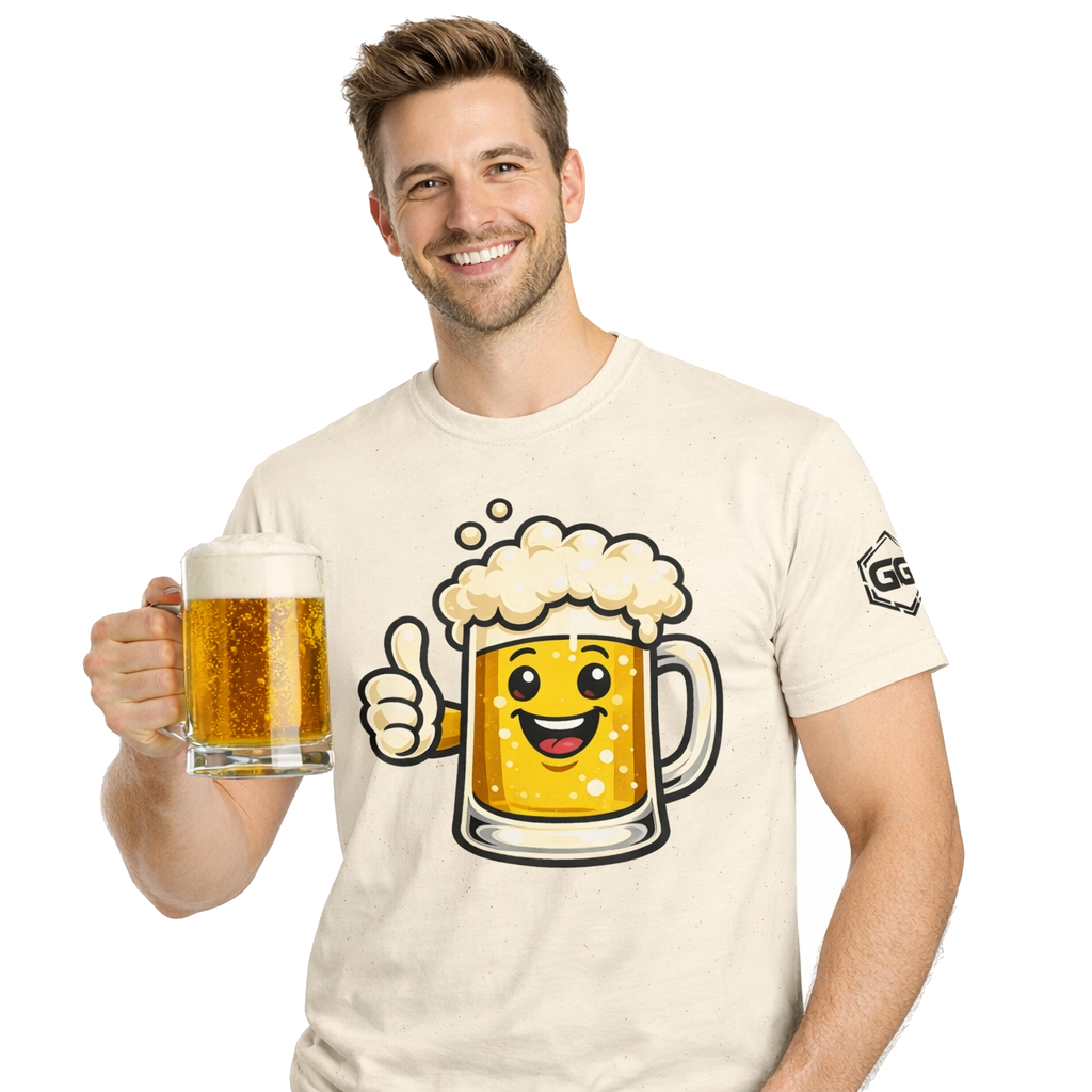 model:4:m | Lustiger Bierkrug – Unisex T-Shirt – Model photo in Natural – Man