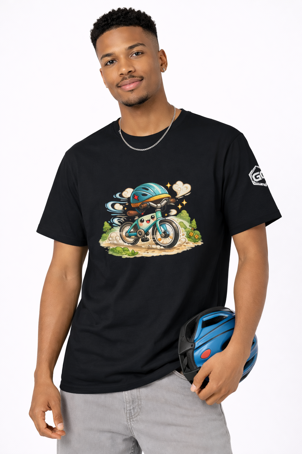 model:1:m | Radl-Wahnsinn T-Shirt – Modelfoto in Schwarz – Mann