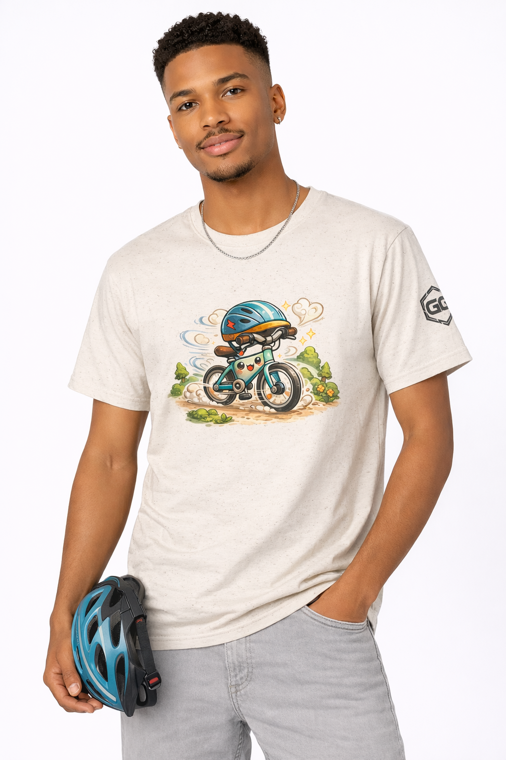model:4:m | Radl-Wahnsinn T-Shirt – Modelfoto in Natur – Mann