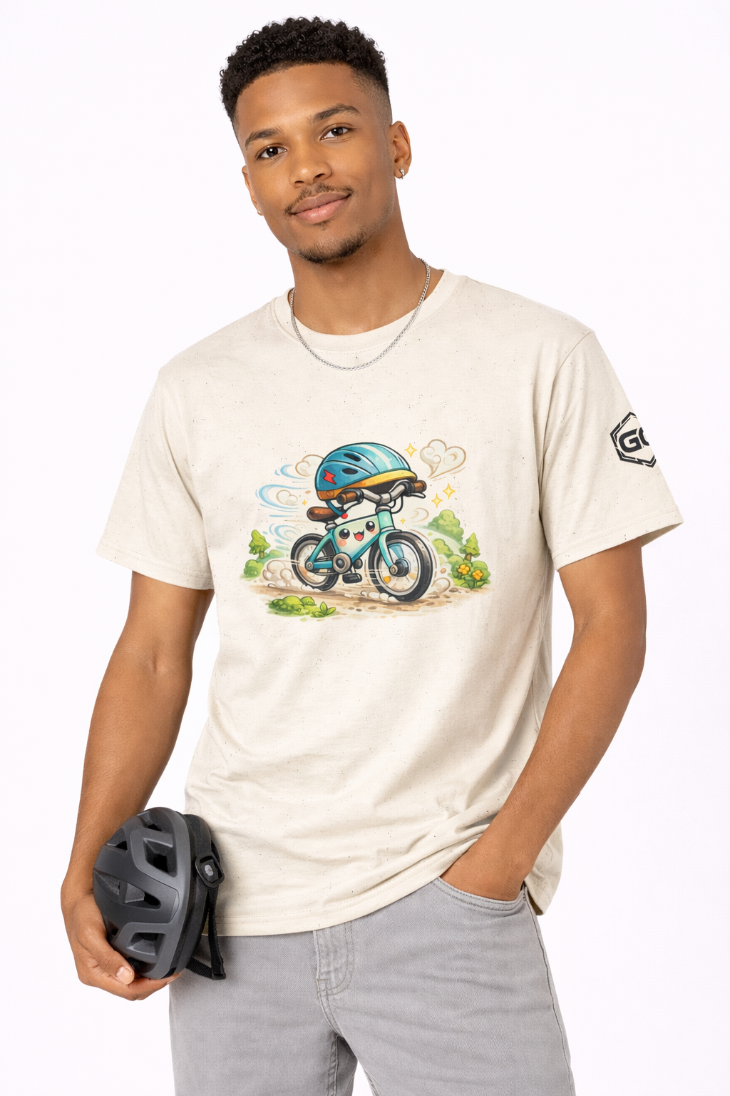 model:9:f | Radl-Wahnsinn T-Shirt – Modelfoto in Navy – Frau