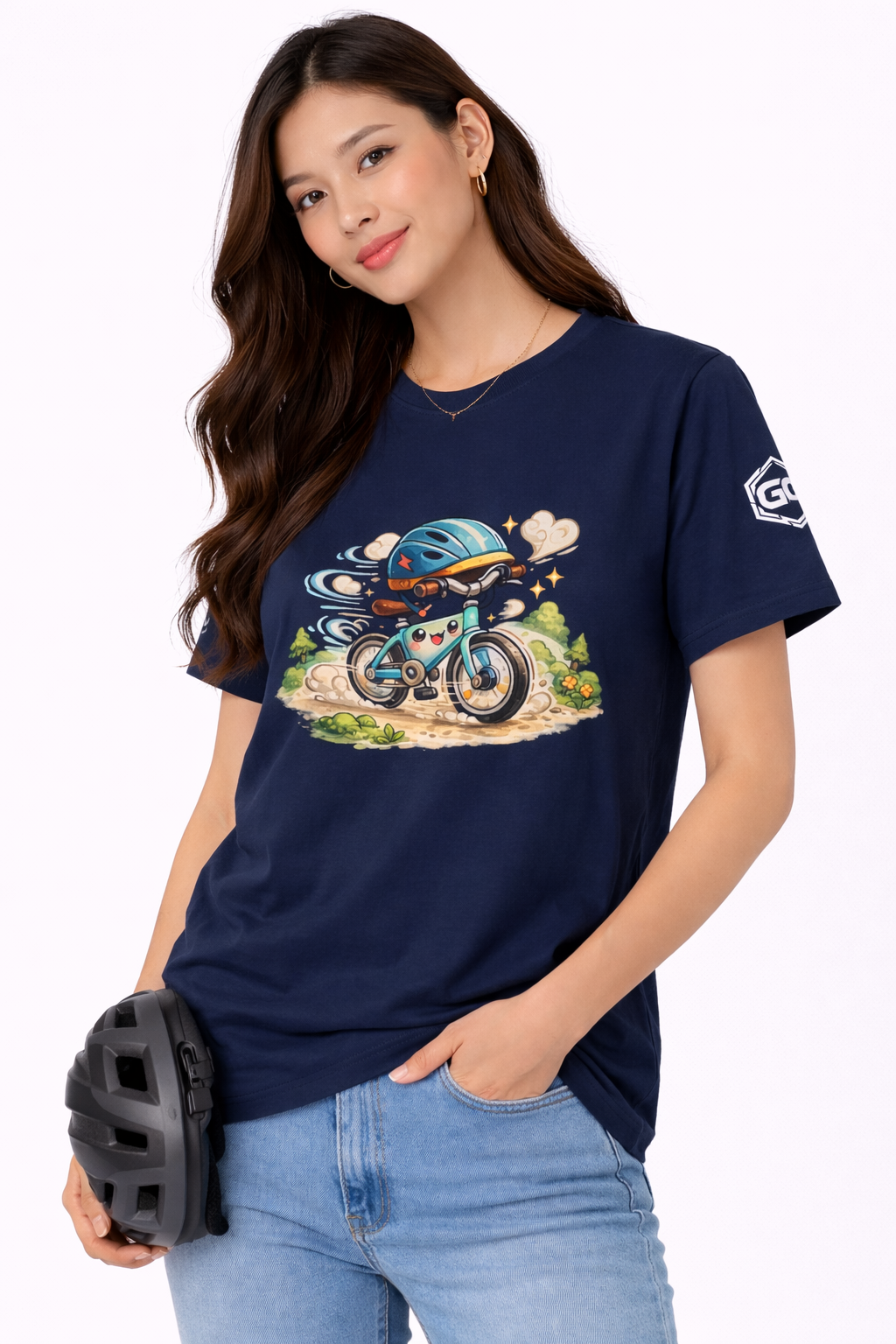 model:9:m | Radl-Wahnsinn T-Shirt – Modelfoto in Navy – Mann