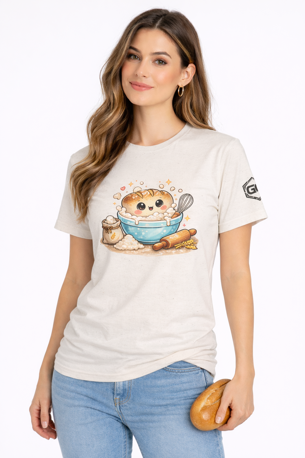 model:4:f | Sauerteig-Flüsterer T-Shirt – Modelfoto in Natur – Frau