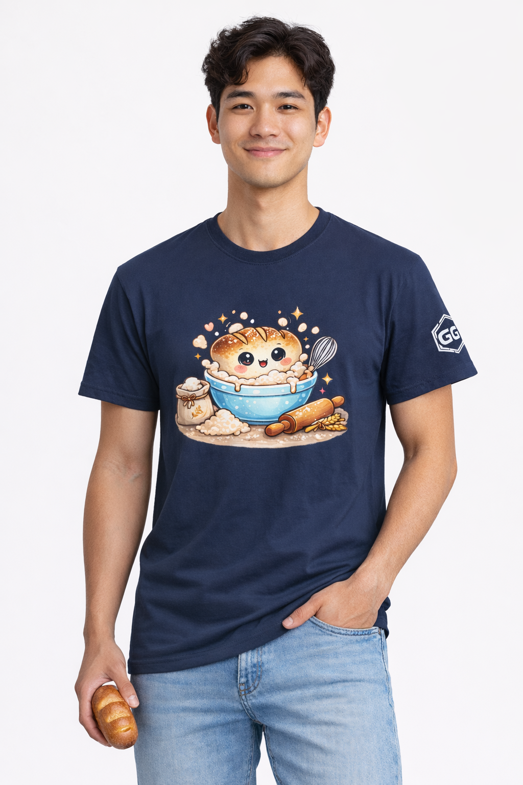 model:9:m | Sauerteig-Flüsterer T-Shirt – Modelfoto in Navy – Mann