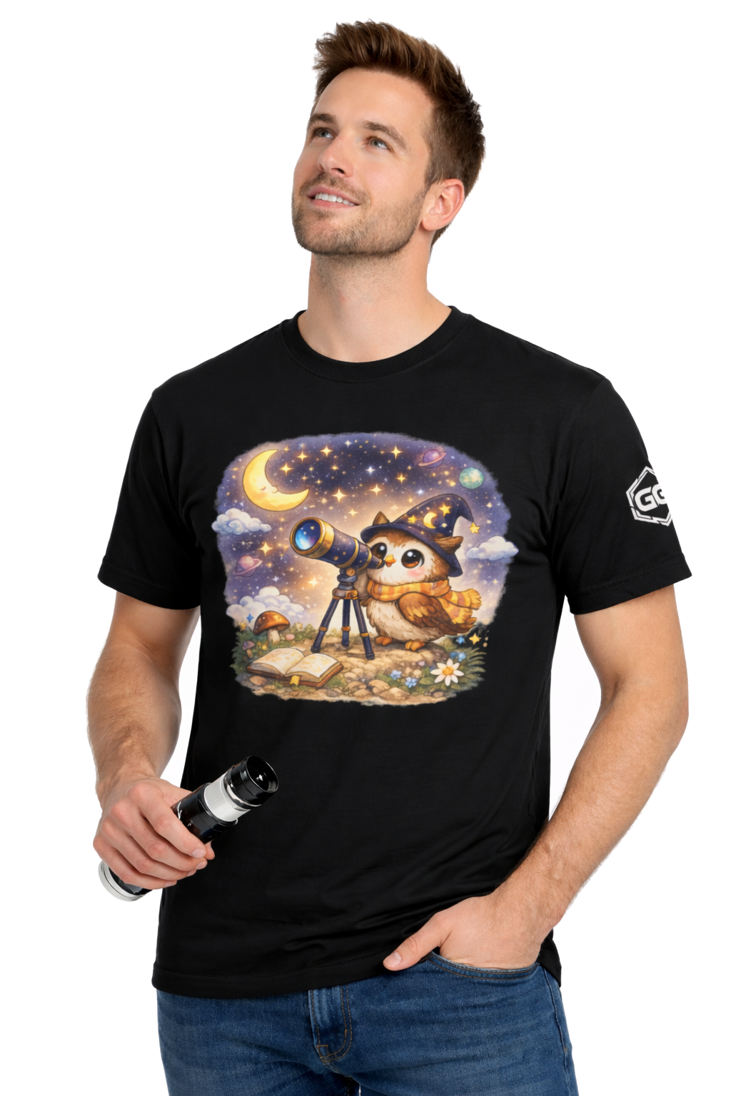 model:1:m | Sterngucker T-Shirt – Modelfoto in Schwarz – Mann