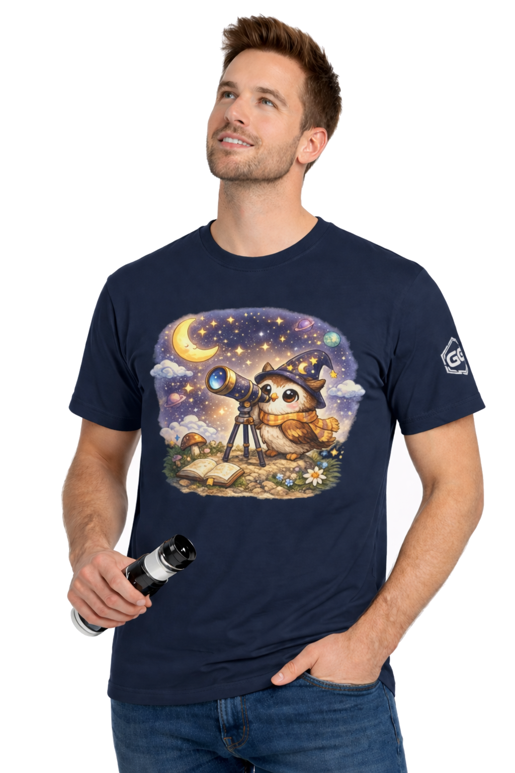 model:9:m | Sterngucker T-Shirt – Modelfoto in Navy – Mann