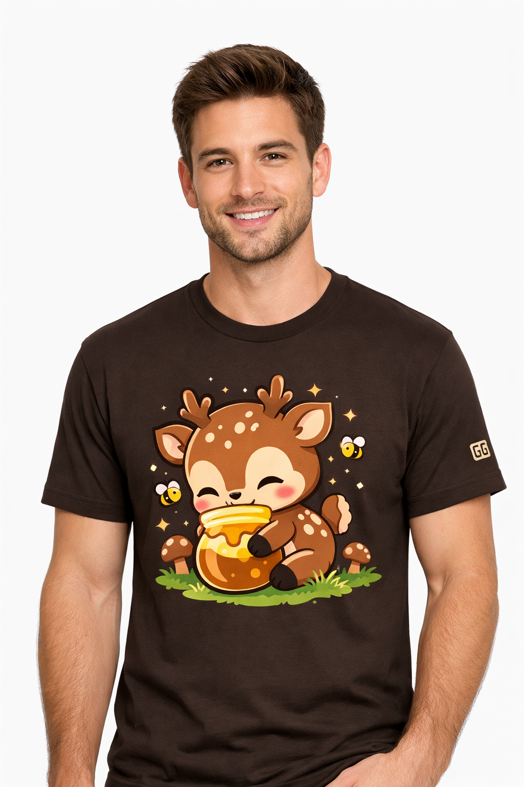 model:3:m | Deer in the Forest T-Shirt – Modelfoto in Dunkelbraun – Mann