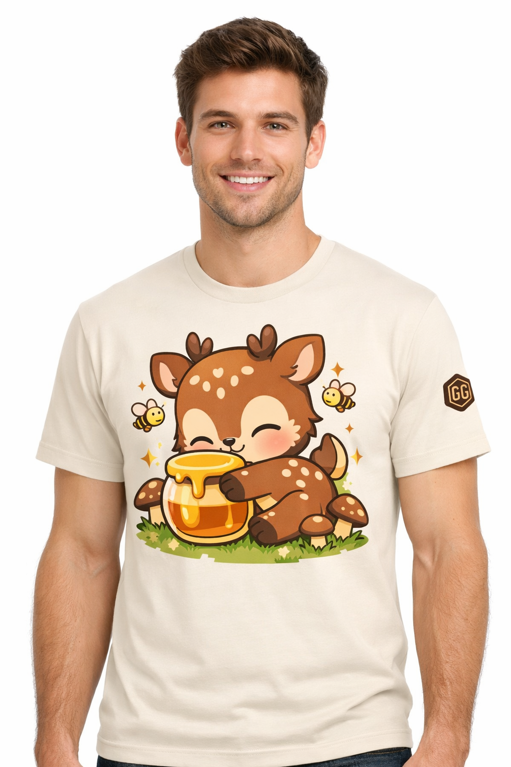 model:4:m | Deer in the Forest T-Shirt – Modelfoto in Natur – Mann
