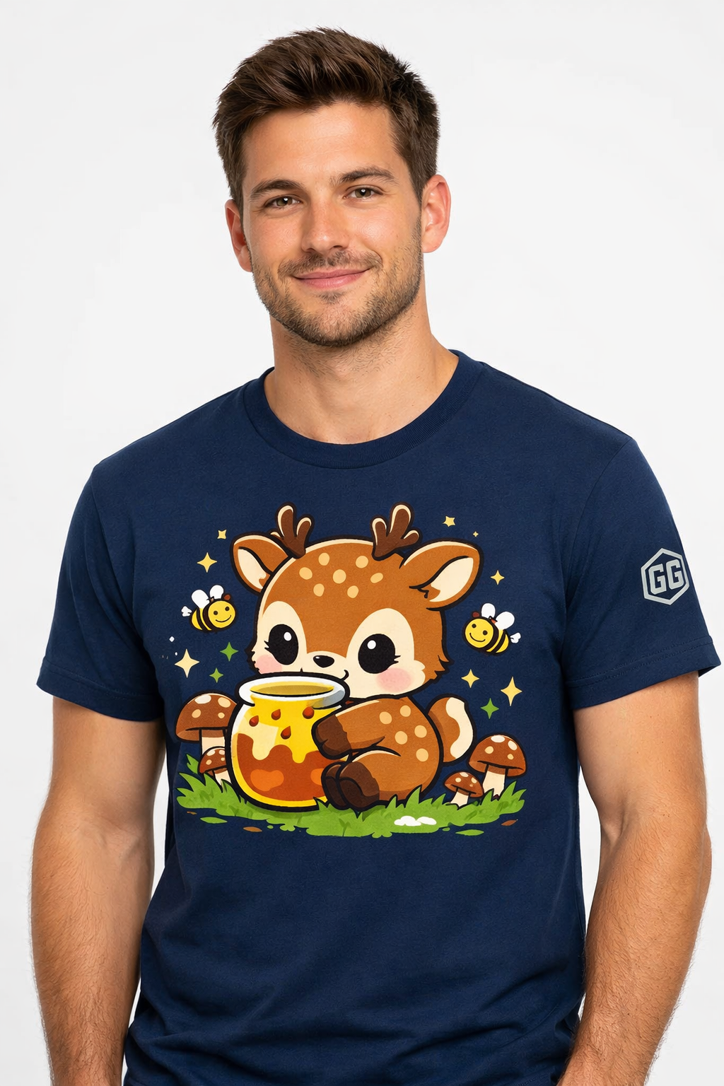 model:9:m | Deer in the Forest T-Shirt – Modelfoto in Navy – Mann