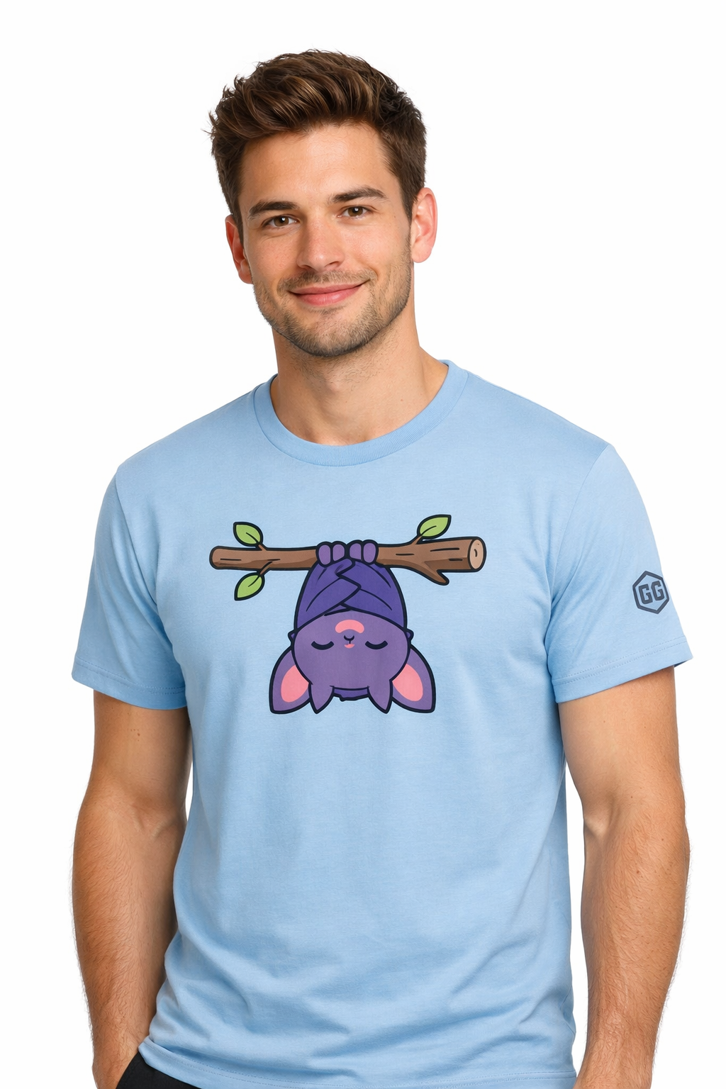 model:7:m | Kawaii Bat T-Shirt – Modelfoto in Hellblau – Mann