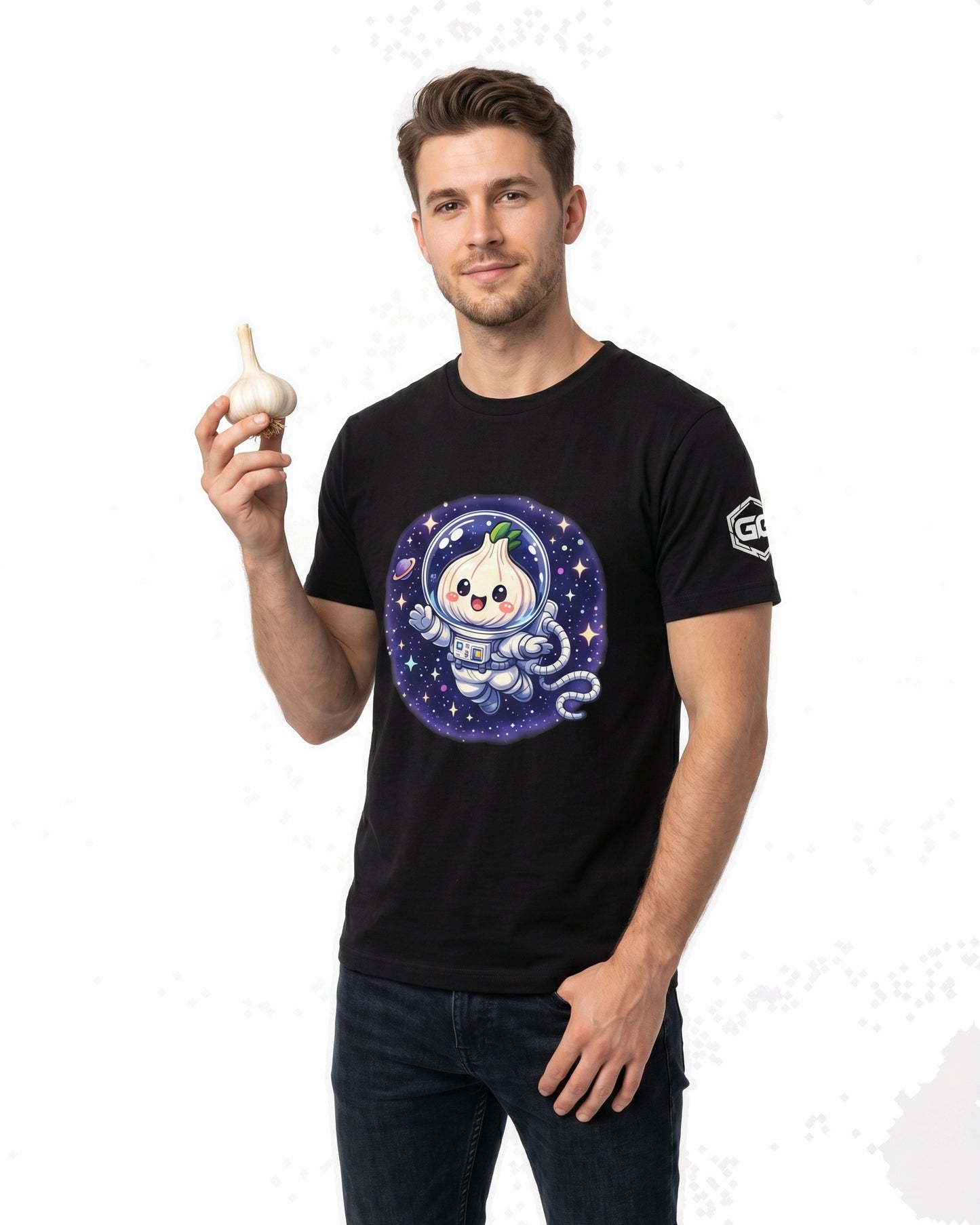 model:1:m | Knoblauch Astronaut T-Shirt – Model photo in Black – Man