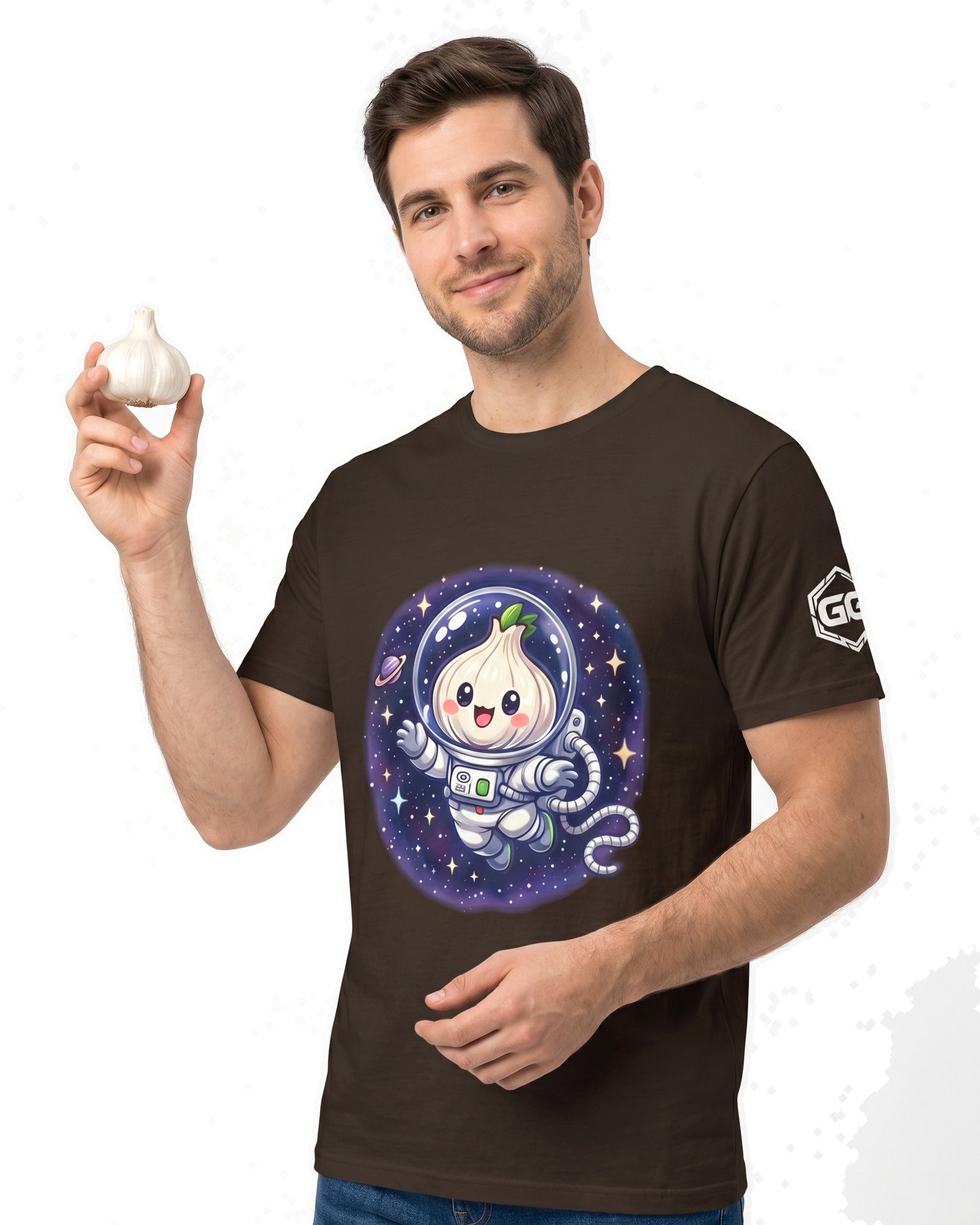 model:3:m | Knoblauch Astronaut T-Shirt – Model photo in Dark Chocolate – Man