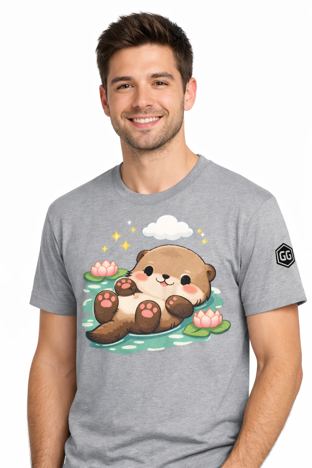 model:2:m | Otter in the River T-Shirt – Modelfoto in Sportgrau – Mann